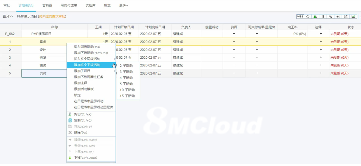 8MCloud在線項(xiàng)目管理工具界面